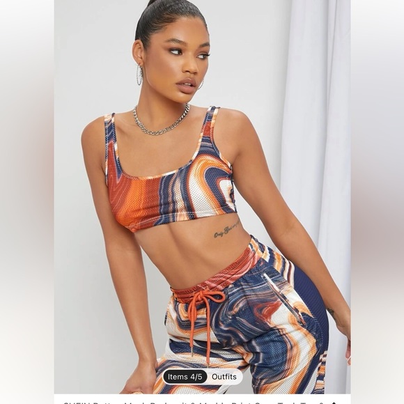 Shein Marble print crop tank & pants - Picture 2 of 6